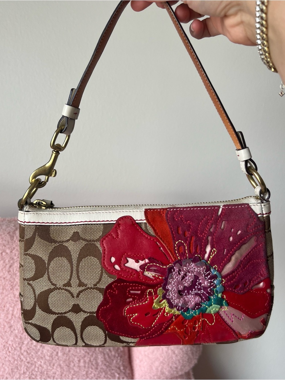 Coach Limited-Edition Signature Poppy Flower Applique Demi Shoulder Bag